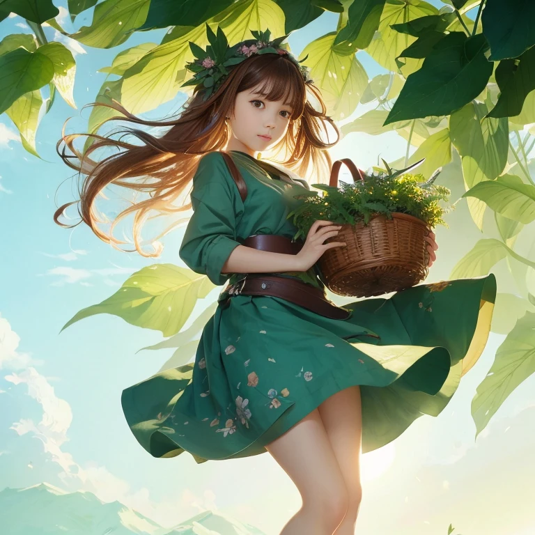 anime girl with a basket of plants in her hand, by Yang J, artgerm and atey ghailan, guweiz, artwork in the style of guweiz, guweiz on pixiv artstation, goddess of nature, by Shitao, by Kamagurka, by Leng Mei, marin kitagawa fanart