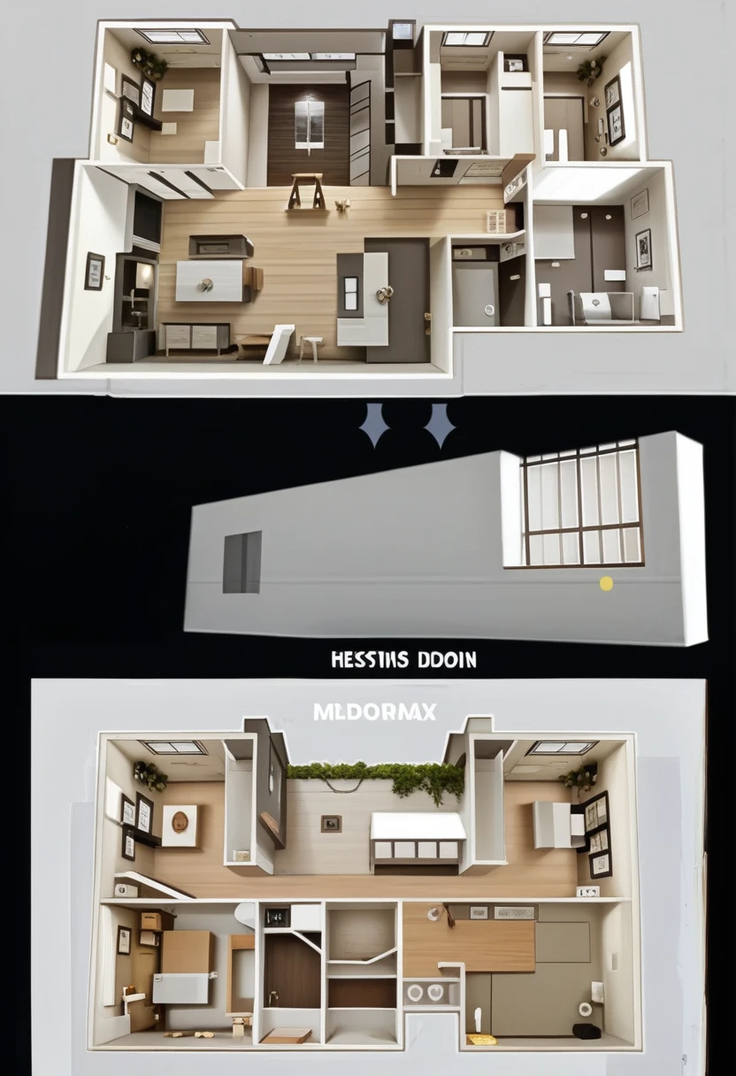 Create me a plan of a house for business with the following: 
3 meters high and rectangular in plan, 10 meters wide by 10 meters deep. The internal distribution consists of:
- 3 rooms, each with a door and a window.
- A central hallway of 1.80 meters wide that connects the rooms and extends from the main entrance to the back of the house...
I don&#39;t consider the kitchen because I don&#39;t need it.. In 3D model or as a plan design..  but remove the living room and dining room, let it be just the bathroom and the rooms with the hallway 