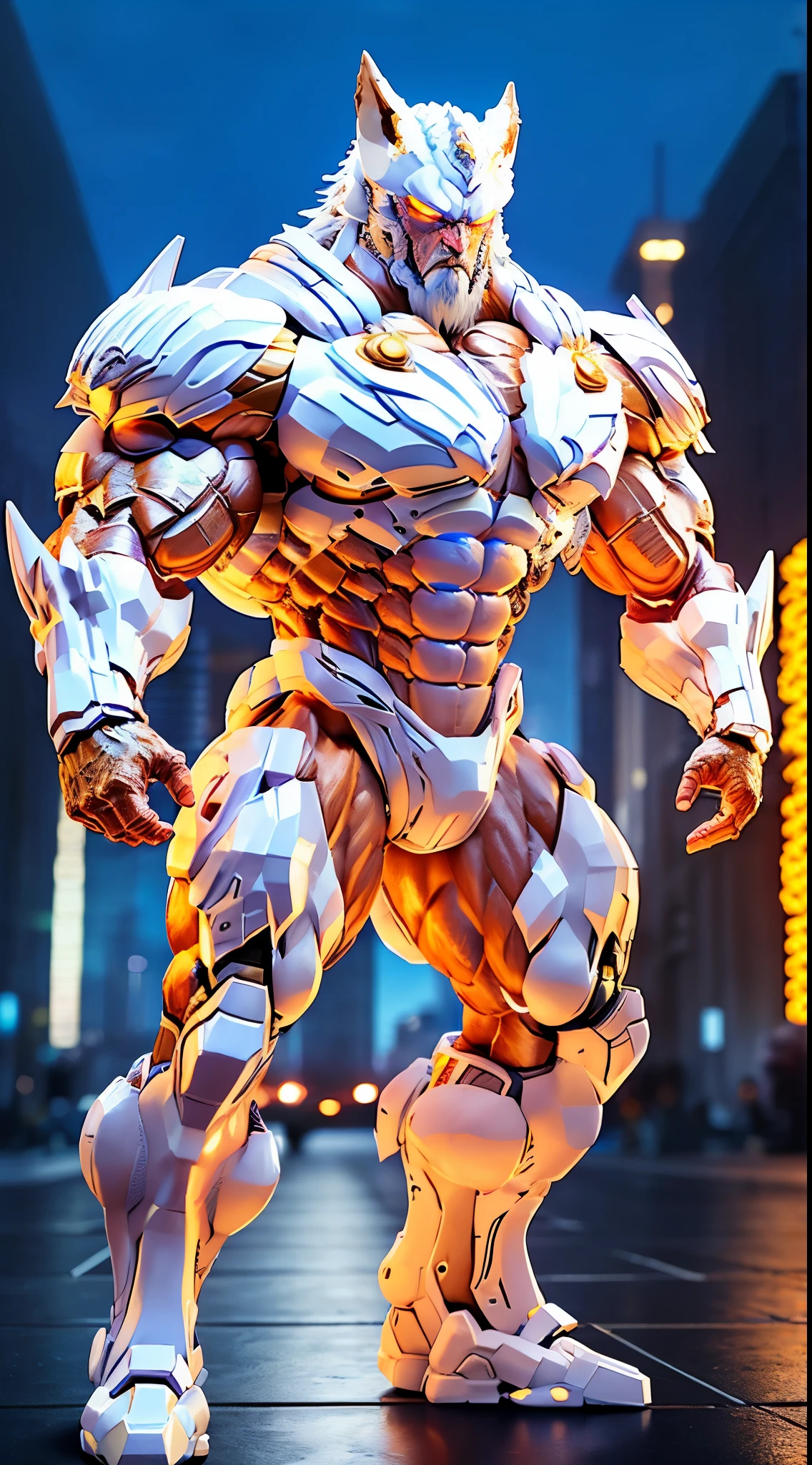 WHITE LEOMON, CRYSTAL ARMOR, TRANSPARANT, MUSCLE BODY. HUGE PECS. (massive, huge, muscular, Gigachad), ((extremely realistic shadows, masterpiece, extremely detailed, photorealistic)), kemono, looking at the viewer, ((FRONT)), ((detailed face)) height 3 meters high, the optimal height, tight clothing, 400 lbs, body full of huge muscles; muscle and bulge pecs, huge pecs, ((massive pectorals)) ((huge pectorals)) ripped abs, V-shaped body, thick waist, long legs, strong arms manly. Ruined temple of the gods, clouds, birds. Reveals huge, muscular thighs, bulging biceps. A muscular bodybuilder in the making. A potential PRO competitive bodybuilder and bulging neck. Huge muscular thighs.
