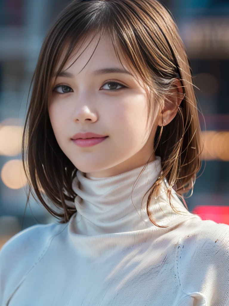 {(1 girl:18-year-old),(White turtleneck sweater:1.4)},
break,(RAW Photos, Highest quality), (Realistic, Photorealistic:1.4), Tabletop, Very delicate and beautiful, Very detailed, 8k wallpaper, ,, High resolution, Soft Light, {{Beautiful and detailed 19 year old girl, Very detailed目と顔, Beautiful and detailed nose, Beautiful and beautiful eyes}},
break,Cinema Lighting,City lights at night,Perfect Anatomy,Slender body,smile (Dirty hair, Asymmetrical bangs, Light brown hair,)