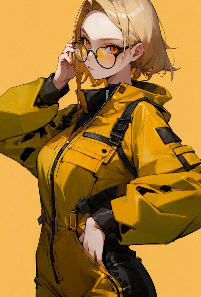 Female, Young adult, Blond Hair, Orange Eyes, Glasses, jumpsuit