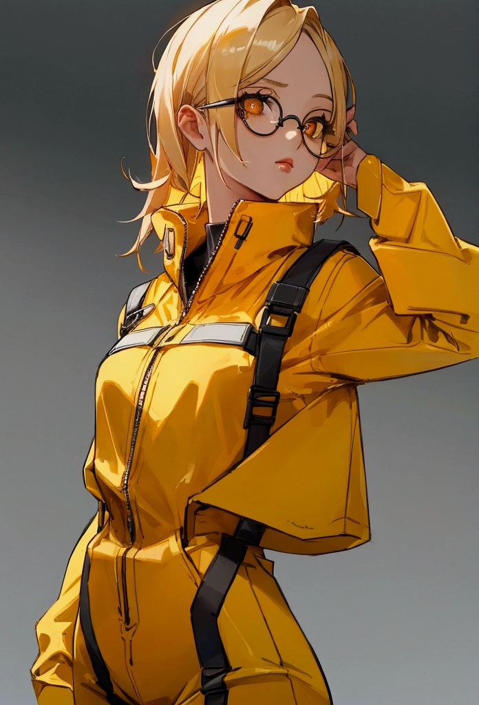 Female, Young adult, Blond Hair, Orange Eyes, Glasses, jumpsuit