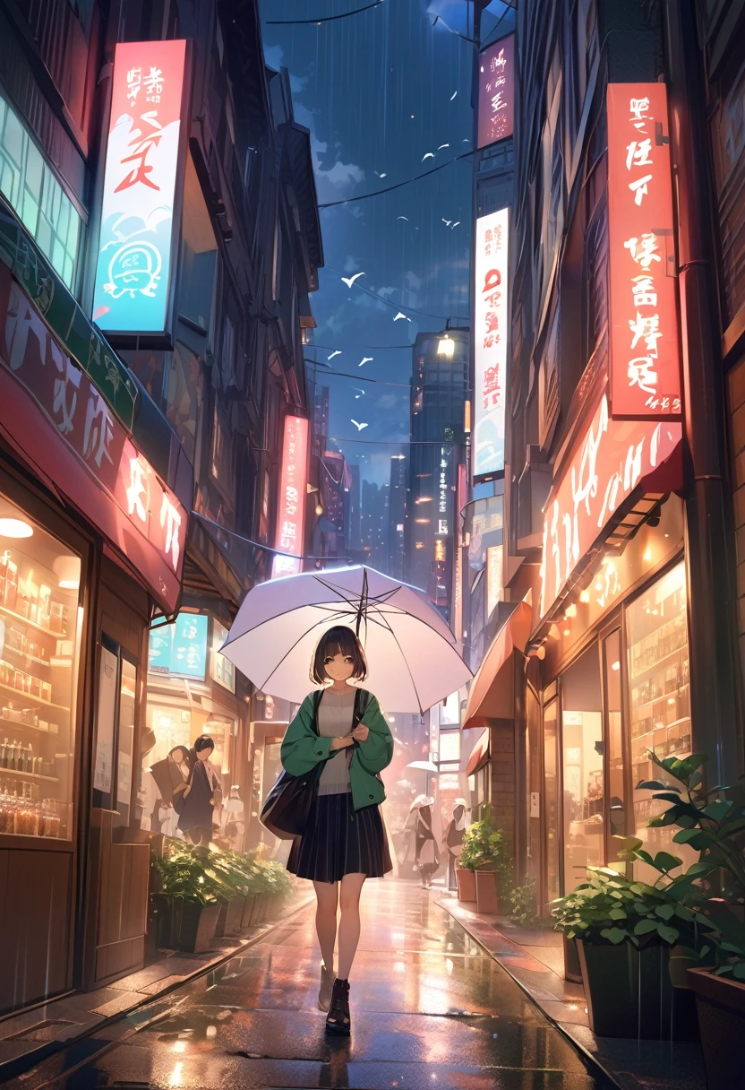 Highest quality、High resolution、Detailed Background、Artistic、mysterious、Beautiful face in every detail、Highly detailed face、Teenage beauty、Huge breasts、Perfect body line、Glasses、Light color hair、Bobcut、ponytail、Wavy Hairstyle、well-groomed eyebrows、A big smile、smile、Cityscape after the rain、
On the asphalt after the rain、Fresh green leaves are reflected、高層ビルの谷間にwood々The leaves sway as if taking a deep breath.、The rhythm of the raindrops changes into the chirping of birds, and the whole town becomes lively.、It's like a green oasis has appeared in the city's concrete jungle.、
The young leaves shine against the backdrop of the buildings, adding color to the urban landscape.、The air after the rain is cool and comfortable、The steam rising from the asphalt mixes with the refreshing scent of new green leaves.、Reflected in the windows of a skyscraper、雨上がりの空と緑のwood々It's vivid to the eye、
The hustle and bustle of the city is enveloped in the chirping of birds and the murmuring of streams.、It sounds somehow nostalgic、
wood々The sound of raindrops running down the leaves and the sound of feet walking on the wet road create a pleasant rhythm.、
The cityscape shines as if it has been reborn.、
My heart, which had been feeling suffocated, felt a great sense of relief when I saw this scenery.、
You can feel the power of nature even in the hustle and bustle of the city.、cute