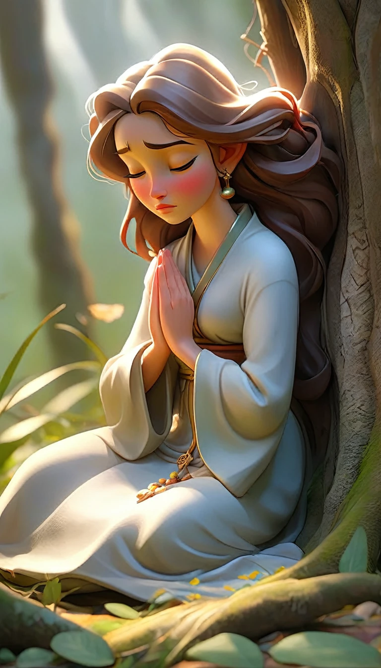 Sob a serene glass, on a peaceful day, a woman kneels, in voracious prayer. Bible in hands, words of light, seek the comfort that faith always translates. The shadow of the tree, shelter and refreshment, a sacred encounter, an ethereal moment. With eyes closed and heart open, pray with fervor, look for the right path. Every leaf that falls, a divine whisper, guiding your words, showing the destination. On sacred ground, your soul surrenders, to God omnipresent, his life he extends. under the tree, symbol of life and shelter, a woman and her faith, in an old dialogue. kneeling in prayer, her strength she renews.