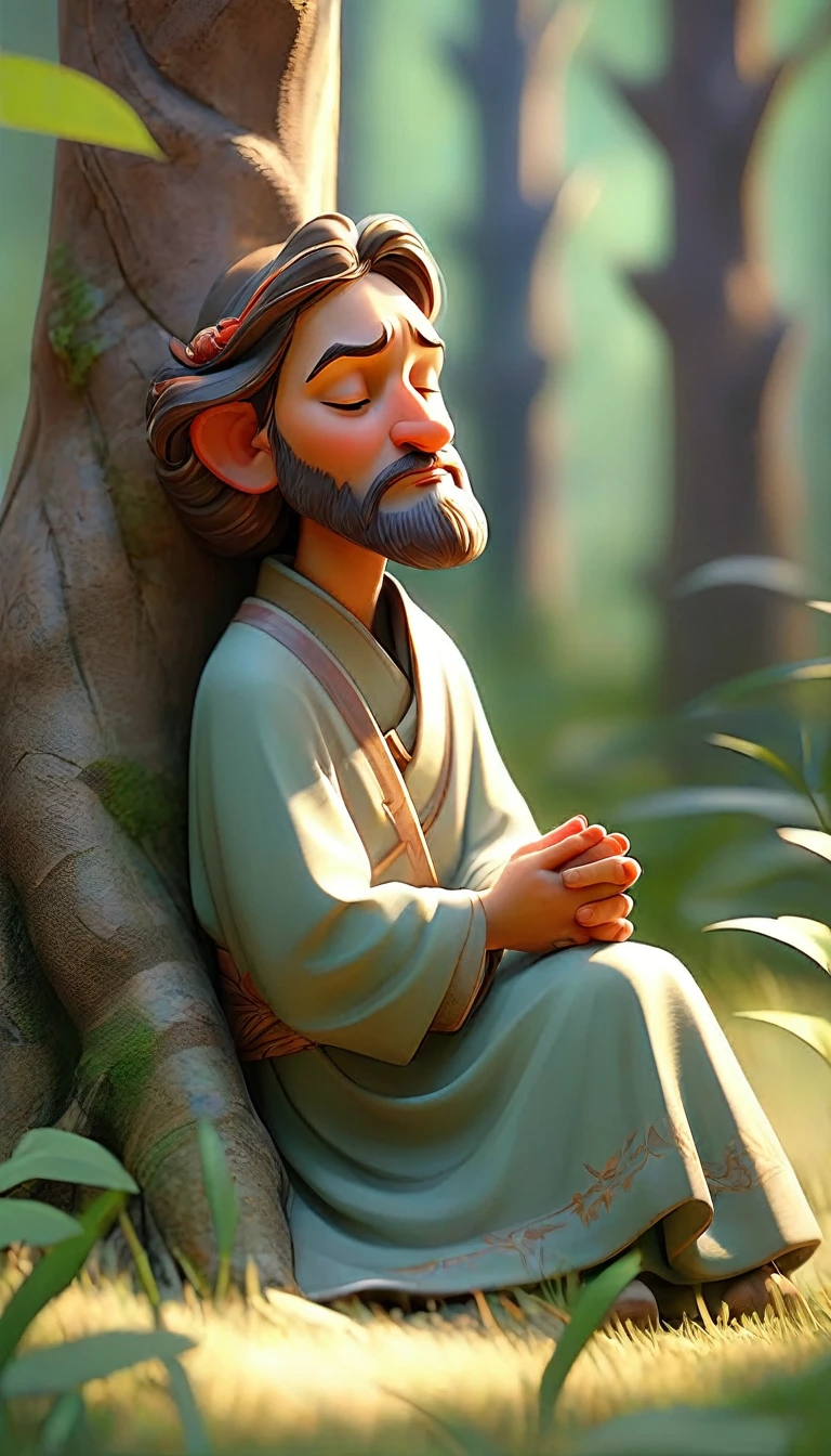 Sob a serene glass, on a peaceful day, a man kneels, in voracious prayer. Bible in hands, words of light, seek the comfort that faith always translates. The shadow of the tree, shelter and refreshment, a sacred encounter, an ethereal moment. With eyes closed and heart open, pray with fervor, look for the right path. Every leaf that falls, a divine whisper, guiding your words, showing the destination. On sacred ground, your soul surrenders, to God omnipresent, his life he extends. under the tree, symbol of life and shelter, a man and his faith, in an old dialogue. kneeling in prayer, her strength she renews.