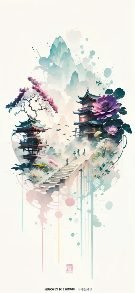 (Art by Numbers,Inks and washes:1.2)，Nobody, Mountain々, wood, Rivers，Flowers，Lotus flower，Purple Flower,沢Mountainの花(Oriental elements, Chinese colors, Senior Color Matching),  (3D sculpture，Rendering with Octane，Volumetric Light，Natural soft light，), (Very delicate:1.2, Losing focus:1.2, Very colorful, Cinema Lighting, Chiaroscuro,Ray Tracing), masterpiece, Super rich,Very detailed,8k, Zurrison_style_wonderful_wall