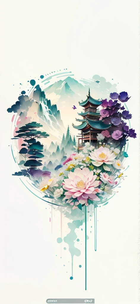(Art by Numbers,Inks and washes:1.2)，Nobody, Mountain々, wood, Rivers，Flowers，Lotus flower，Purple Flower,沢Mountainの花(Oriental elements, Chinese colors, Senior Color Matching),  (3D sculpture，Rendering with Octane，Volumetric Light，Natural soft light，), (Very delicate:1.2, Losing focus:1.2, Very colorful, Cinema Lighting, Chiaroscuro,Ray Tracing), masterpiece, Super rich,Very detailed,8k, Zurrison_style_wonderful_wall