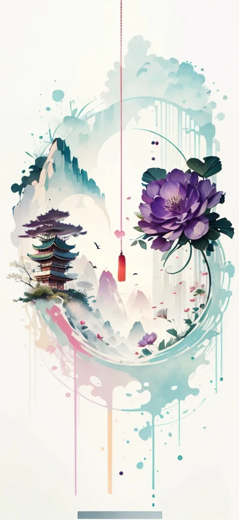 (Art by Numbers,Inks and washes:1.2),Nobody, Mountain々, wood, Rivers,Flowers,Lotus flower,Purple Flower,沢Mountainの花(Oriental elements, Chinese colors, Senior Color Matching), (3D sculpture,Rendering with Octane,Volumetric Light,Natural soft light,), (Very delicate:1.2, Losing focus:1.2, Very colorful, Cinema Lighting, Chiaroscuro,Ray Tracing), masterpiece, Super rich,Very detailed,8k, Zurrison_style_wonderful_wall