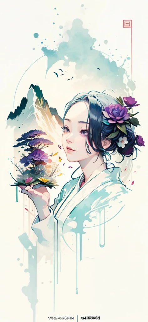 (Art by Numbers,Inks and washes:1.2),Nobody, Mountain々, wood, Rivers,Flowers,Lotus flower,Purple Flower,沢Mountainの花(Oriental elements, Chinese colors, Senior Color Matching), (3D sculpture,Rendering with Octane,Volumetric Light,Natural soft light,), (Very delicate:1.2, Losing focus:1.2, Very colorful, Cinema Lighting, Chiaroscuro,Ray Tracing), masterpiece, Super rich,Very detailed,8k, Zurrison_style_wonderful_wall