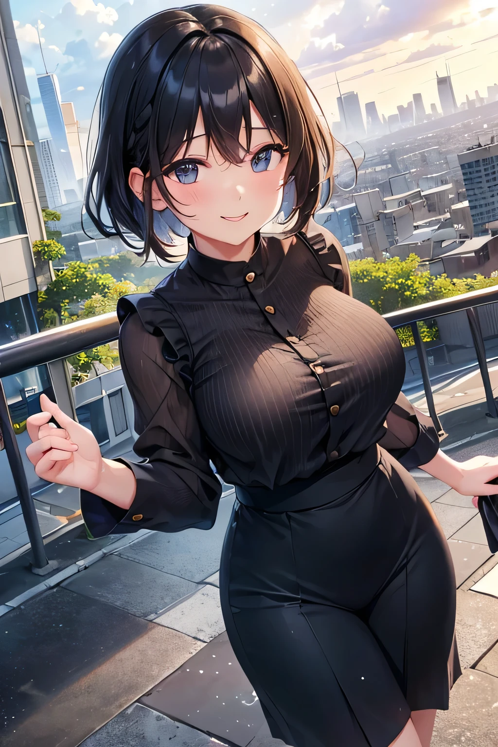 Highest quality、High resolution、Detailed Background、Artistic、mysterious、(Beautiful face in every detail:1.4)、Anatomically correct、(Normal number of fingers:1.2)、(Highly detailed face:1.2)、(Detailed eyes)、age beauty、(Huge breasts:1.2)、Perfect body line、Light color hair、Braided bob cut、ponytail、Wavy Hairstyle、well-groomed eyebrows、

(A beautiful girl with a big smile on her face against the backdrop of a cityscape after the rain:1.5)、

On the asphalt after the rain、Fresh green leaves are reflected、Wood in the valley between skyscrapers々The leaves sway as if taking a deep breath.、The rhythm of the raindrops changes into the chirping of birds, and the whole town becomes lively.、It&#39;s like a green oasis has appeared in the city&#39;s concrete jungle.、
The young leaves shine against the backdrop of the buildings, adding color to the urban landscape.、The air after the rain is cool and comfortable、The steam rising from the asphalt mixes with the refreshing scent of new green leaves.、Reflected in the windows of a skyscraper、Sky after the rain and green wood々It&#39;s vivid to the eye、

The hustle and bustle of the city is enveloped in the chirping of birds and the murmuring of streams.、It sounds somehow nostalgic、
wood々The sound of raindrops running down the leaves and the sound of feet walking on the wet road create a pleasant rhythm.、
The cityscape shines as if it has been reborn.、
My heart, which had been feeling suffocated, felt a great sense of relief when I saw this scenery.、
You can feel the power of nature even in the hustle and bustle of the city.、cute