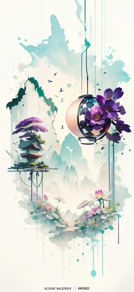 (Art by Numbers,Inks and washes:1.2)，Nobody, Mountain々, wood, Rivers，Flowers，Lotus flower，Purple Flower,沢Mountainの花(Oriental elements, Chinese colors, Senior Color Matching),  (3D sculpture，Rendering with Octane，Volumetric Light，Natural soft light，), (Very delicate:1.2, Losing focus:1.2, Very colorful, Cinema Lighting, Chiaroscuro,Ray Tracing), masterpiece, Super rich,Very detailed,8k, Zurrison_style_wonderful_wall