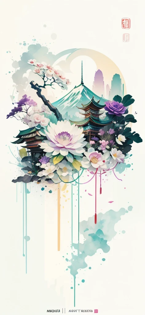 (Art by Numbers,Inks and washes:1.2)，Nobody, Mountain々, wood, Rivers，Flowers，Lotus flower，Purple Flower,沢Mountainの花(Oriental elements, Chinese colors, Senior Color Matching),  (3D sculpture，Rendering with Octane，Volumetric Light，Natural soft light，), (Very delicate:1.2, Losing focus:1.2, Very colorful, Cinema Lighting, Chiaroscuro,Ray Tracing), masterpiece, Super rich,Very detailed,8k, Zurrison_style_wonderful_wall