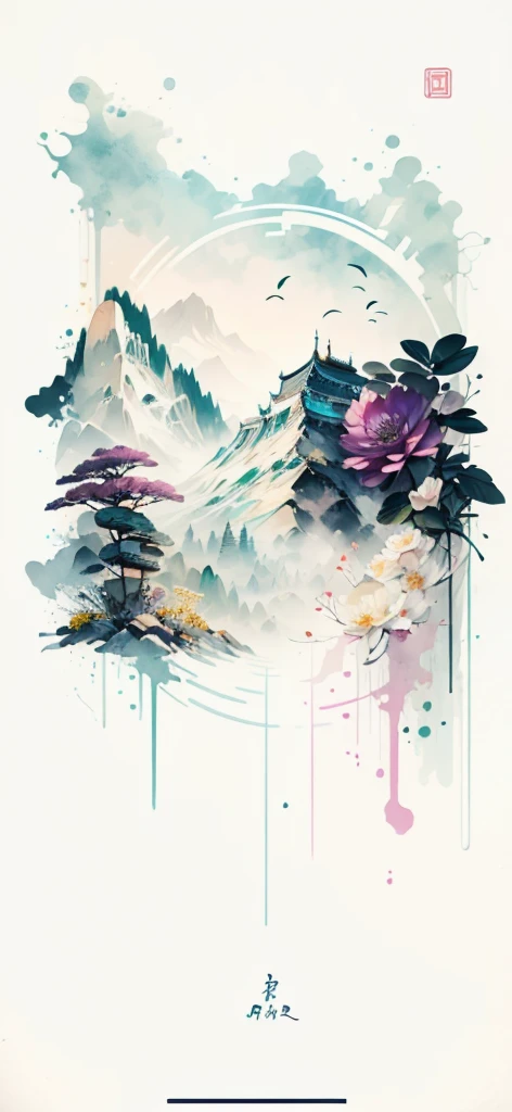 (Art by Numbers,Inks and washes:1.2)，Nobody, Mountain々, wood, Rivers，Flowers，Lotus flower，Purple Flower,沢Mountainの花(Oriental elements, Chinese colors, Senior Color Matching),  (3D sculpture，Rendering with Octane，Volumetric Light，Natural soft light，), (Very delicate:1.2, Losing focus:1.2, Very colorful, Cinema Lighting, Chiaroscuro,Ray Tracing), masterpiece, Super rich,Very detailed,8k, Zurrison_style_wonderful_wall