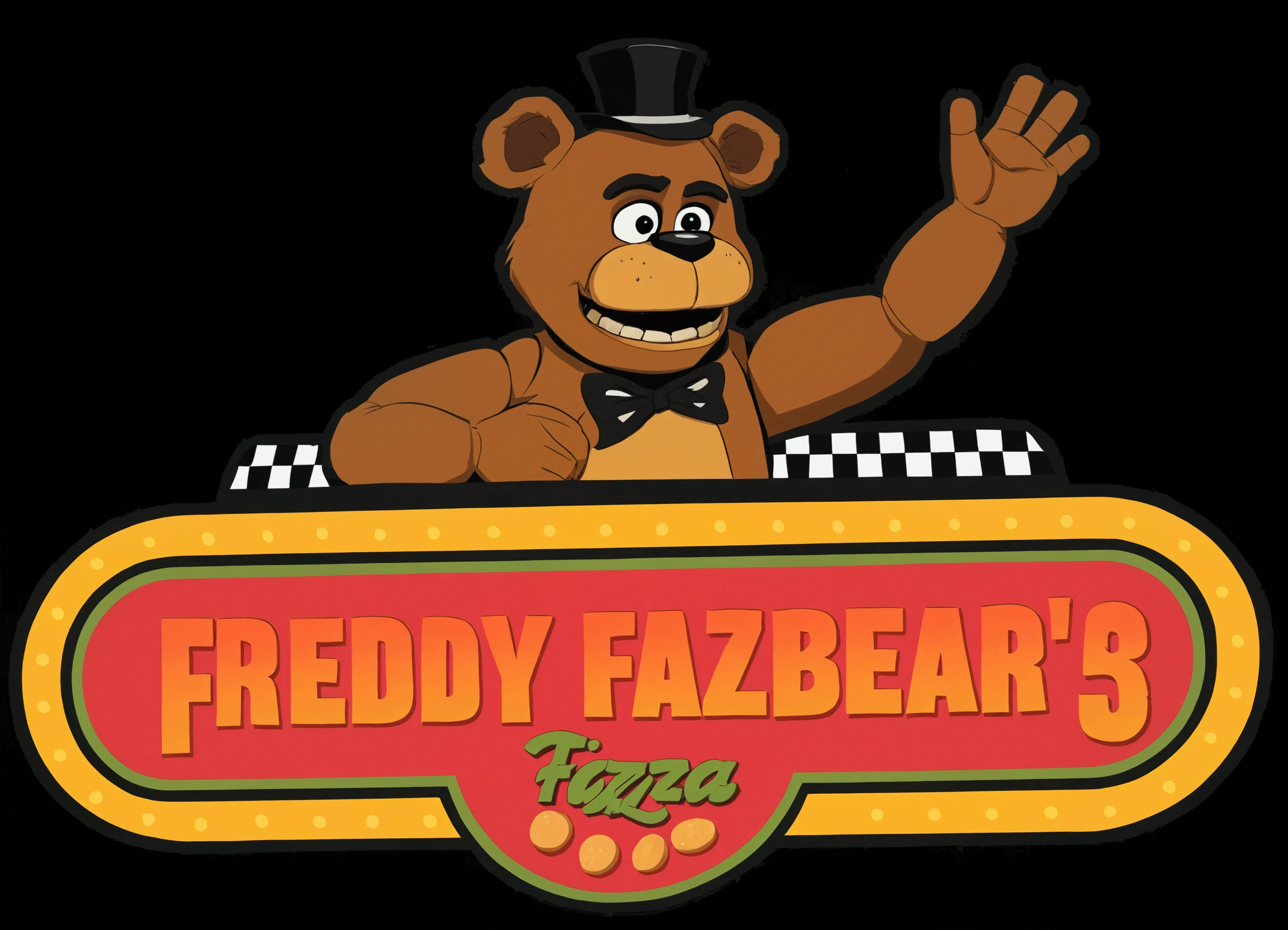 Logo of the pizzeria FREDDY'S FAZBEAR PIZZERIA with a freddy fazbear on top