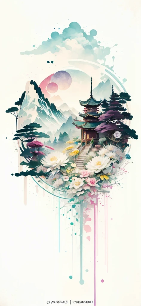 (Art by Numbers,Inks and washes:1.2),Nobody, Mountain々, wood, Rivers,Flowers,Lotus flower,Purple Flower,沢Mountainの花(Oriental elements, Chinese colors, Senior Color Matching), (3D sculpture,Rendering with Octane,Volumetric Light,Natural soft light,), (Very delicate:1.2, Losing focus:1.2, Very colorful, Cinema Lighting, Chiaroscuro,Ray Tracing), masterpiece, Super rich,Very detailed,8k, Zurrison_style_wonderful_wall