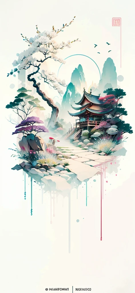 (Art by Numbers,Inks and washes:1.2)，Nobody, Mountain々, wood, Rivers，Flowers，Lotus flower，Purple Flower,沢Mountainの花(Oriental elements, Chinese colors, Senior Color Matching),  (3D sculpture，Rendering with Octane，Volumetric Light，Natural soft light，), (Very delicate:1.2, Losing focus:1.2, Very colorful, Cinema Lighting, Chiaroscuro,Ray Tracing), masterpiece, Super rich,Very detailed,8k, Zurrison_style_wonderful_wall