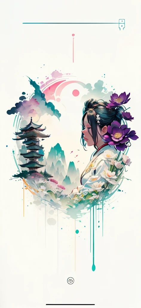 (Art by Numbers,Inks and washes:1.2),Nobody, Mountain々, wood, Rivers,Flowers,Lotus flower,Purple Flower,沢Mountainの花(Oriental elements, Chinese colors, Senior Color Matching), (3D sculpture,Rendering with Octane,Volumetric Light,Natural soft light,), (Very delicate:1.2, Losing focus:1.2, Very colorful, Cinema Lighting, Chiaroscuro,Ray Tracing), masterpiece, Super rich,Very detailed,8k, Zurrison_style_wonderful_wall