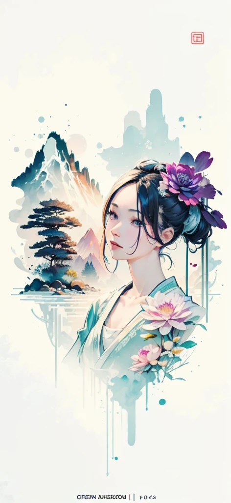(Art by Numbers,Inks and washes:1.2),Nobody, Mountain々, wood, Rivers,Flowers,Lotus flower,Purple Flower,沢Mountainの花(Oriental elements, Chinese colors, Senior Color Matching), (3D sculpture,Rendering with Octane,Volumetric Light,Natural soft light,), (Very delicate:1.2, Losing focus:1.2, Very colorful, Cinema Lighting, Chiaroscuro,Ray Tracing), masterpiece, Super rich,Very detailed,8k, Zurrison_style_wonderful_wall