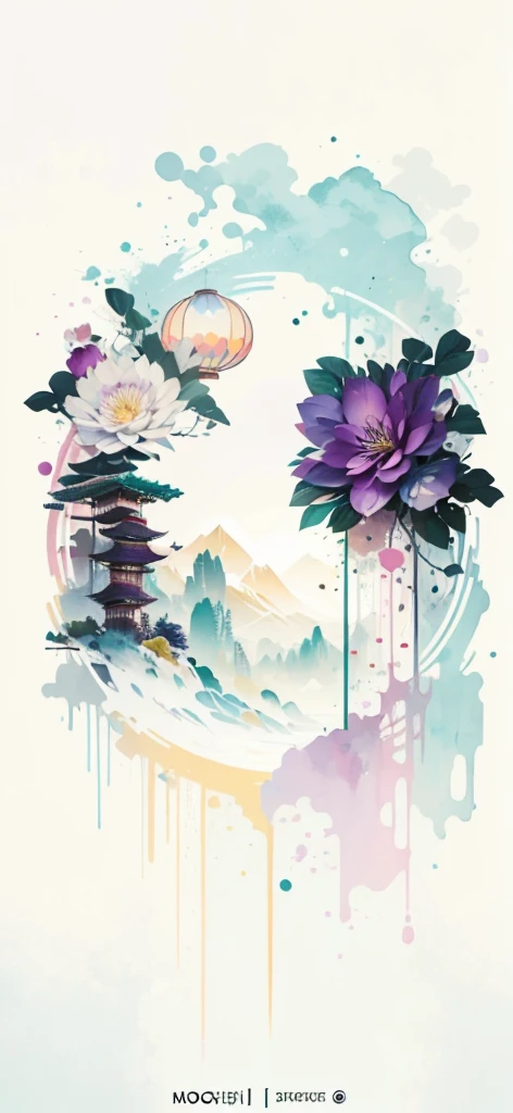 (Art by Numbers,Inks and washes:1.2),Nobody, Mountain々, wood, Rivers,Flowers,Lotus flower,Purple Flower,沢Mountainの花(Oriental elements, Chinese colors, Senior Color Matching), (3D sculpture,Rendering with Octane,Volumetric Light,Natural soft light,), (Very delicate:1.2, Losing focus:1.2, Very colorful, Cinema Lighting, Chiaroscuro,Ray Tracing), masterpiece, Super rich,Very detailed,8k, Zurrison_style_wonderful_wall