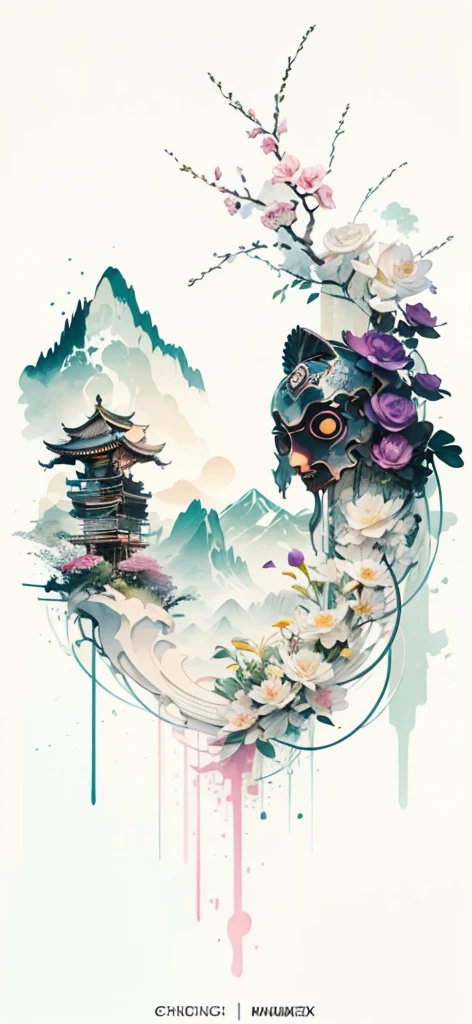 (Art by Numbers,Inks and washes:1.2),Nobody, Mountain々, wood, Rivers,Flowers,Lotus flower,Purple Flower,沢Mountainの花(Oriental elements, Chinese colors, Senior Color Matching), (3D sculpture,Rendering with Octane,Volumetric Light,Natural soft light,), (Very delicate:1.2, Losing focus:1.2, Very colorful, Cinema Lighting, Chiaroscuro,Ray Tracing), masterpiece, Super rich,Very detailed,8k, Zurrison_style_wonderful_wall