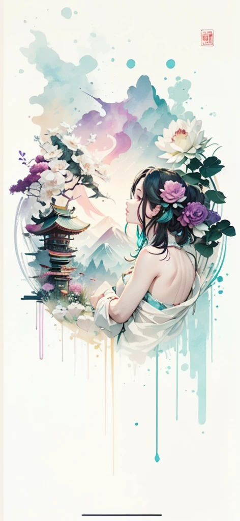 (Art by Numbers,Inks and washes:1.2),Nobody, Mountain々, wood, Rivers,Flowers,Lotus flower,Purple Flower,沢Mountainの花(Oriental elements, Chinese colors, Senior Color Matching), (3D sculpture,Rendering with Octane,Volumetric Light,Natural soft light,), (Very delicate:1.2, Losing focus:1.2, Very colorful, Cinema Lighting, Chiaroscuro,Ray Tracing), masterpiece, Super rich,Very detailed,8k, Zurrison_style_wonderful_wall