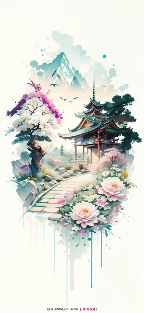 (Art by Numbers,Inks and washes:1.2)，Nobody, Mountain々, wood, Rivers，Flowers，Lotus flower，Purple Flower,沢Mountainの花(Oriental elements, Chinese colors, Senior Color Matching),  (3D sculpture，Rendering with Octane，Volumetric Light，Natural soft light，), (Very delicate:1.2, Losing focus:1.2, Very colorful, Cinema Lighting, Chiaroscuro,Ray Tracing), masterpiece, Super rich,Very detailed,8k, Zurrison_style_wonderful_wall