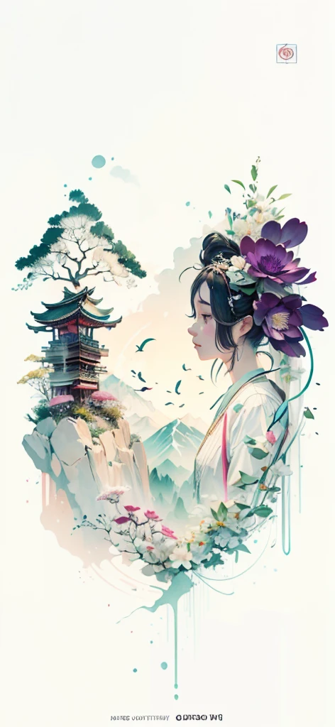 (Art by Numbers,Inks and washes:1.2),Nobody, Mountain々, wood, Rivers,Flowers,Lotus flower,Purple Flower,沢Mountainの花(Oriental elements, Chinese colors, Senior Color Matching), (3D sculpture,Rendering with Octane,Volumetric Light,Natural soft light,), (Very delicate:1.2, Losing focus:1.2, Very colorful, Cinema Lighting, Chiaroscuro,Ray Tracing), masterpiece, Super rich,Very detailed,8k, Zurrison_style_wonderful_wall