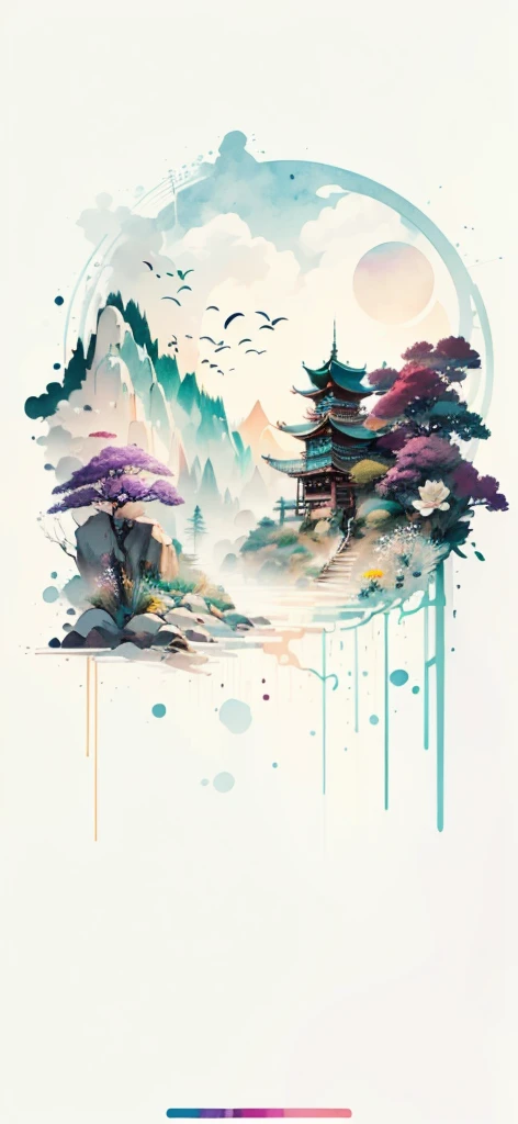 (Art by Numbers,Inks and washes:1.2),Nobody, Mountain々, wood, Rivers,Flowers,Lotus flower,Purple Flower,沢Mountainの花(Oriental elements, Chinese colors, Senior Color Matching), (3D sculpture,Rendering with Octane,Volumetric Light,Natural soft light,), (Very delicate:1.2, Losing focus:1.2, Very colorful, Cinema Lighting, Chiaroscuro,Ray Tracing), masterpiece, Super rich,Very detailed,8k, Zurrison_style_wonderful_wall