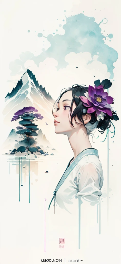 (Art by Numbers,Inks and washes:1.2)，Nobody, Mountain々, wood, Rivers，Flowers，Lotus flower，Purple Flower,沢Mountainの花(Oriental elements, Chinese colors, Senior Color Matching),  (3D sculpture，Rendering with Octane，Volumetric Light，Natural soft light，), (Very delicate:1.2, Losing focus:1.2, Very colorful, Cinema Lighting, Chiaroscuro,Ray Tracing), masterpiece, Super rich,Very detailed,8k, Zurrison_style_wonderful_wall