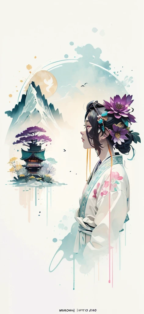 (Art by Numbers,Inks and washes:1.2),Nobody, Mountain々, wood, Rivers,Flowers,Lotus flower,Purple Flower,沢Mountainの花(Oriental elements, Chinese colors, Senior Color Matching), (3D sculpture,Rendering with Octane,Volumetric Light,Natural soft light,), (Very delicate:1.2, Losing focus:1.2, Very colorful, Cinema Lighting, Chiaroscuro,Ray Tracing), masterpiece, Super rich,Very detailed,8k, Zurrison_style_wonderful_wall