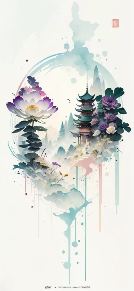 (Art by Numbers,Inks and washes:1.2),Nobody, Mountain々, wood, Rivers,Flowers,Lotus flower,Purple Flower,沢Mountainの花(Oriental elements, Chinese colors, Senior Color Matching), (3D sculpture,Rendering with Octane,Volumetric Light,Natural soft light,), (Very delicate:1.2, Losing focus:1.2, Very colorful, Cinema Lighting, Chiaroscuro,Ray Tracing), masterpiece, Super rich,Very detailed,8k, Zurrison_style_wonderful_wall