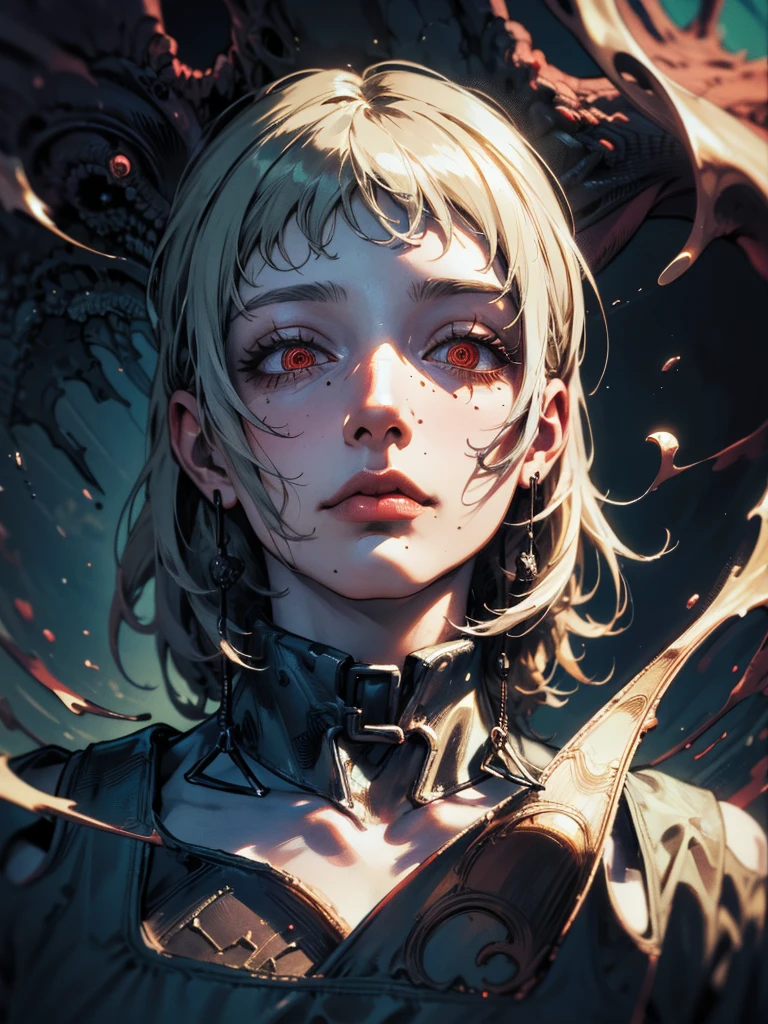 ((Masterpiece artwork))，(Best quality at best)，(A half body)，averts his gaze，(ultra intricately detailed)，(higher definition)，(8k)，(linhas limpas)，(perfect facial features，Perfect meat)，(offcial art)，1，undead，The living dead，Incomparable beauty，dirty white dress，frotting