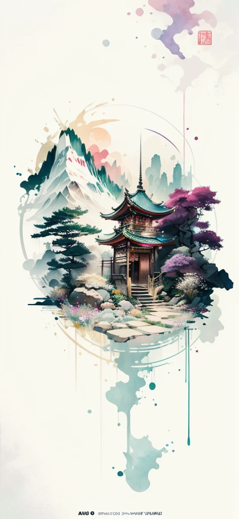 (Art by Numbers,Inks and washes:1.2),Nobody, Mountain々, wood, Rivers,Flowers,Lotus flower,Purple Flower,沢Mountainの花(Oriental elements, Chinese colors, Senior Color Matching), (3D sculpture,Rendering with Octane,Volumetric Light,Natural soft light,), (Very delicate:1.2, Losing focus:1.2, Very colorful, Cinema Lighting, Chiaroscuro,Ray Tracing), masterpiece, Super rich,Very detailed,8k, Zurrison_style_wonderful_wall