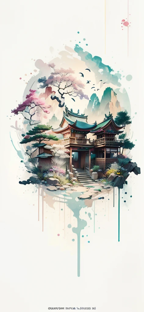 (Art by Numbers,Inks and washes:1.2),Nobody, Mountain々, wood, Rivers,Flowers,Lotus flower,Purple Flower,沢Mountainの花(Oriental elements, Chinese colors, Senior Color Matching), (3D sculpture,Rendering with Octane,Volumetric Light,Natural soft light,), (Very delicate:1.2, Losing focus:1.2, Very colorful, Cinema Lighting, Chiaroscuro,Ray Tracing), masterpiece, Super rich,Very detailed,8k, Zurrison_style_wonderful_wall