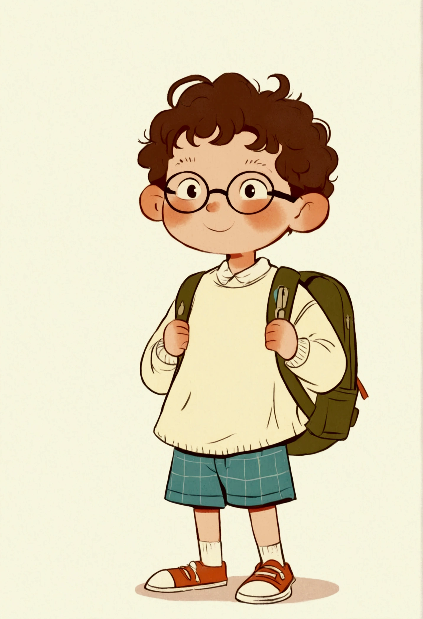 
cartoon boy with glasses and a backpack standing in front of a white background, cute cartoon character, cute cartoon style, simple cartoon style, cute character, cartoonish vector style, cartoon style illustration, high quality character design, minimalist cartoon style, cartoonish cute, in cartoon style, cute boy, cartoon art style, kid, boy with neutral face, cartoon portrait, cute cartoon