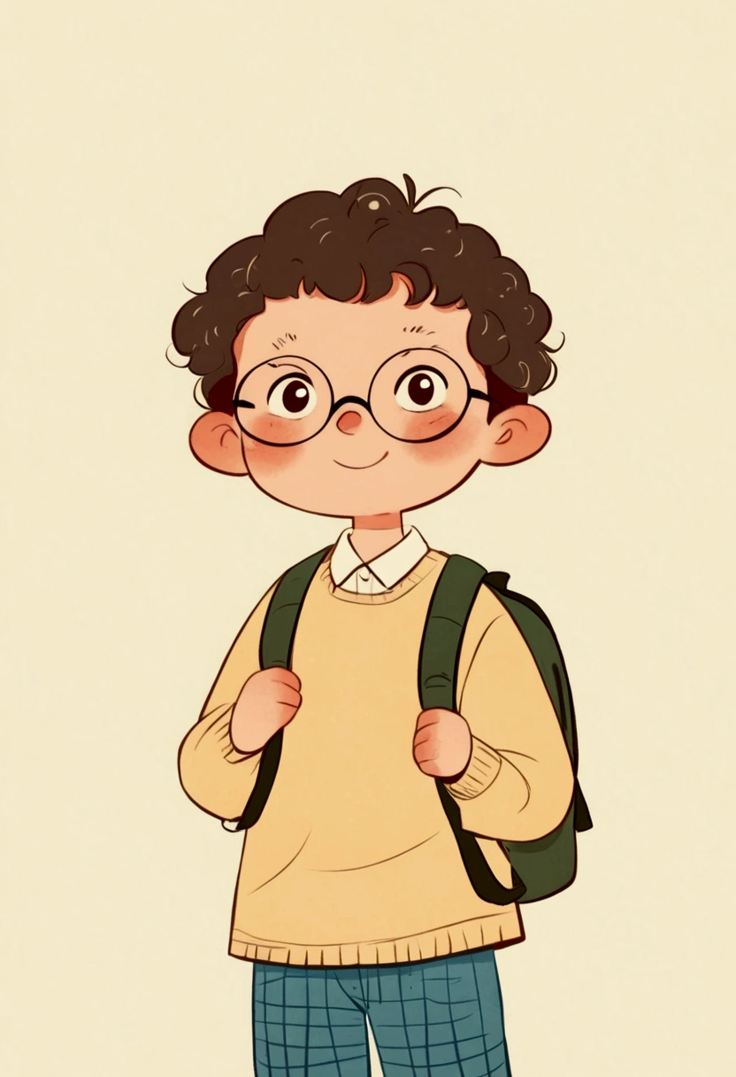 
cartoon boy with glasses and a backpack standing in front of a white background, cute cartoon character, cute cartoon style, simple cartoon style, cute character, cartoonish vector style, cartoon style illustration, high quality character design, minimalist cartoon style, cartoonish cute, in cartoon style, cute boy, cartoon art style, kid, boy with neutral face, cartoon portrait, cute cartoon