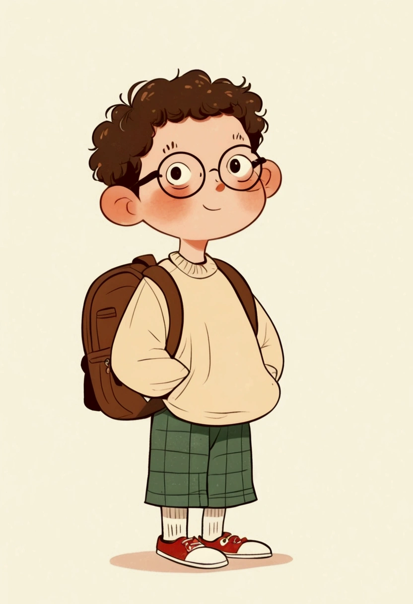 
cartoon boy with glasses and a backpack standing in front of a white background, cute cartoon character, cute cartoon style, simple cartoon style, cute character, cartoonish vector style, cartoon style illustration, high quality character design, minimalist cartoon style, cartoonish cute, in cartoon style, cute boy, cartoon art style, kid, boy with neutral face, cartoon portrait, cute cartoon