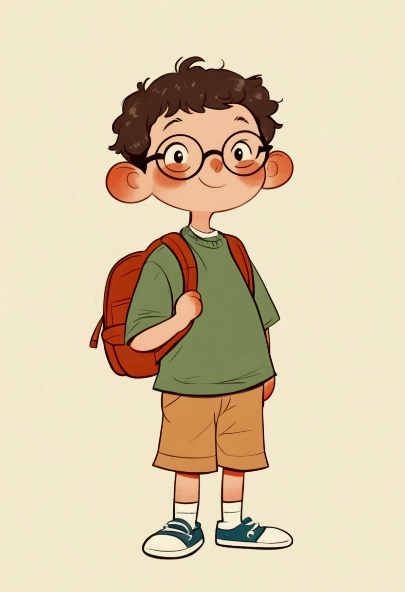 
cartoon boy with glasses and a backpack standing in front of a white background, cute cartoon character, cute cartoon style, simple cartoon style, cute character, cartoonish vector style, cartoon style illustration, high quality character design, minimalist cartoon style, cartoonish cute, in cartoon style, cute boy, cartoon art style, kid, boy with neutral face, cartoon portrait, cute cartoon