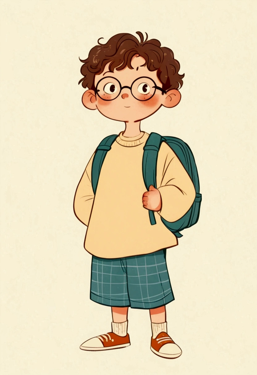 
cartoon boy with glasses and a backpack standing in front of a white background, cute cartoon character, cute cartoon style, simple cartoon style, cute character, cartoonish vector style, cartoon style illustration, high quality character design, minimalist cartoon style, cartoonish cute, in cartoon style, cute boy, cartoon art style, kid, boy with neutral face, cartoon portrait, cute cartoon