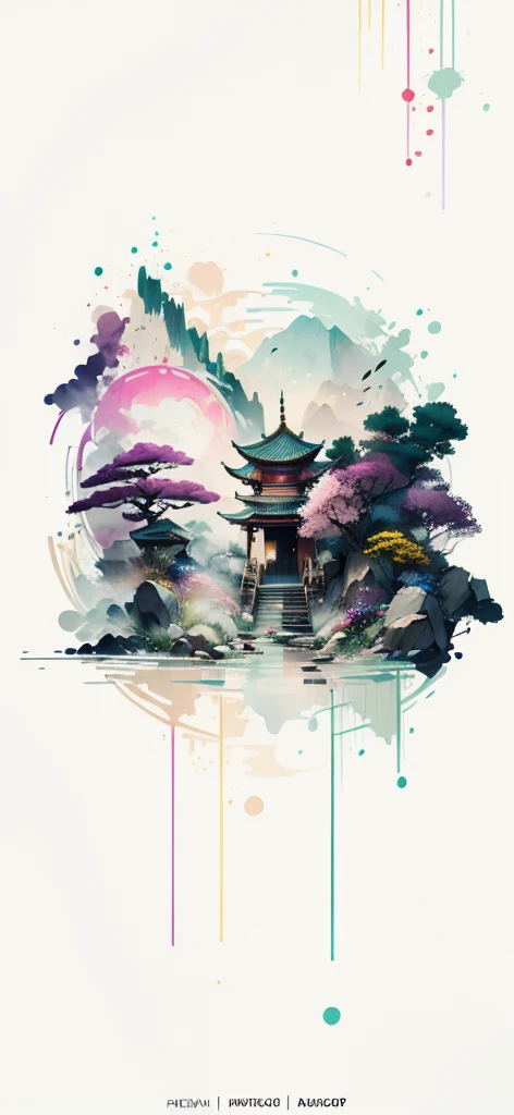 (Art by Numbers,Inks and washes:1.2)，Nobody, Mountain々, wood, Rivers，Flowers，Lotus flower，Purple Flower,沢Mountainの花(Oriental elements, Chinese colors, Senior Color Matching),  (3D sculpture，Rendering with Octane，Volumetric Light，Natural soft light，), (Very delicate:1.2, Losing focus:1.2, Very colorful, Cinema Lighting, Chiaroscuro,Ray Tracing), masterpiece, Super rich,Very detailed,8k, Zurrison_style_wonderful_wall