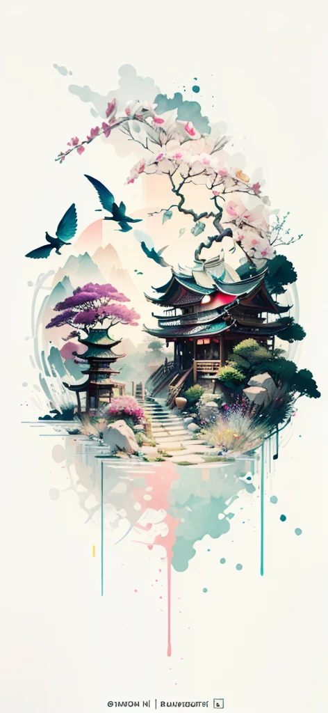 (Art by Numbers,Inks and washes:1.2),Nobody, Mountain々, wood, Rivers,Flowers,Lotus flower,Purple Flower,沢Mountainの花(Oriental elements, Chinese colors, Senior Color Matching), (3D sculpture,Rendering with Octane,Volumetric Light,Natural soft light,), (Very delicate:1.2, Losing focus:1.2, Very colorful, Cinema Lighting, Chiaroscuro,Ray Tracing), masterpiece, Super rich,Very detailed,8k, Zurrison_style_wonderful_wall