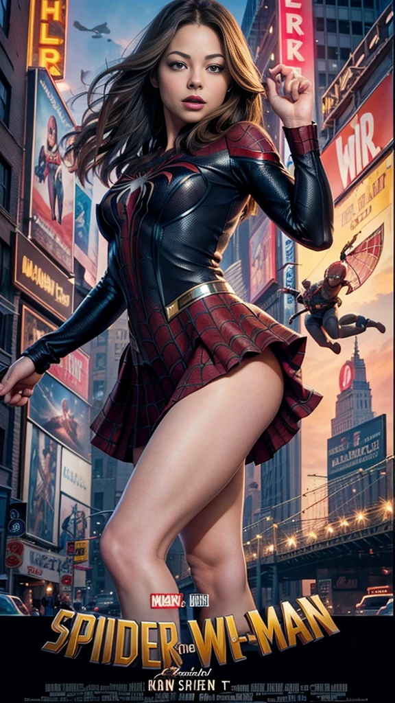 Keira Knightley、マーベルコミックの映画Poster、so beautiful、Movies about Spider-Man、sexy、whole body、Wearing a skirt、Premiere Date、Poster、belly buttonを突き出す、new york、She's wearing a ripped Spiderman suit、The suit is torn、Wearing a skirt、Red and black color scheme、dynamic、masterpiece、Highest quality、Super detailed、Very detailed、Delicate and beautiful shine、Ultra-high resolution、Cinematic、break、breakドロップ、(Torn clothes:1.5)、(Wet clothes:1.4)、Bare shoulders、Real Rain、Wet Hair、belly button、Exposed Skin、sexyな肩を披露