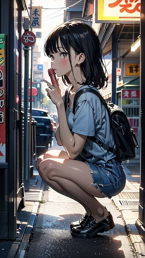 (8k, RAW Photos, 最high quality, masterpiece:1.2), high qualityのRAWカラー写真, Professional photo shoot, Cinematic Light, alone, (((young woman, Gal))), (Sharp features), (Small face), (Skin with attention to detail:1.2), clavicle, Cute Face, Beautiful appearance, Long eyelashes,Girl Turning Around, smile, (Brown Hair, Long straight line), Jersey, Grey denim mini skirt, sneakers, Backpack, Night Park, Confident attitude, Capture the happy moment, Artistic painting,Attractive thighs, (Very nice touch:1.2),はにかんだsmile), Peaceful atmosphere, Oil painting style, Bright colors, (Are standing:1.5, Inside a convenience store, Full body portrait), Smooth texture, Gazing Eyes, Beautiful Skin, Glowing Skin, ((Perfect Fingers, Five Fingers, Anatomically correct)), Background Blur, high quality, Surreal, ((Very detailed, photo shoot)),Many people々、blush、Plump、((Blowjob))、Lick、Side view、squat、((Sucking a man's))、中年男の前でsquat、Grab your dick with your hands、