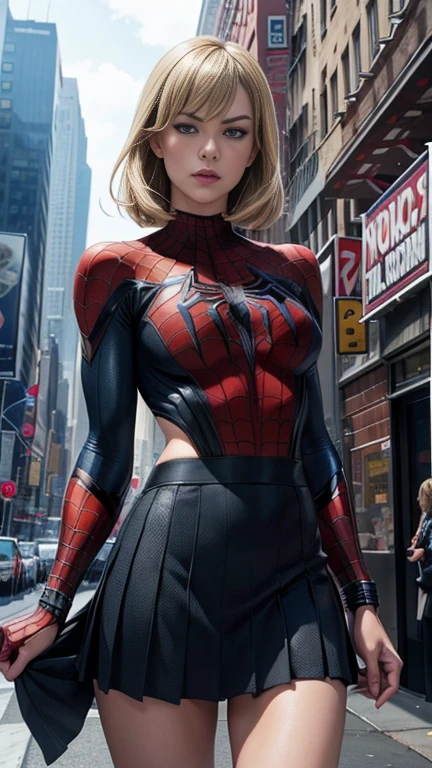 Yvonne Strahovski、マーベルコミックの映画Poster、so beautiful、Movies about Spider-Man、sexy、whole body、Wearing a skirt、Premiere Date、Poster、belly buttonを突き出す、new york、She&#39;s wearing a ripped Spiderman suit、The suit is torn、Wearing a skirt、Red and black color scheme、dynamic、masterpiece、Highest quality、Super detailed、Very detailed、Delicate and beautiful shine、Ultra-high resolution、Cinematic、break、breakドロップ、(Torn clothes:1.5)、(Wet clothes:1.4)、Bare shoulders、Real Rain、Wet Hair、belly button、Exposed Skin、sexyな肩を披露