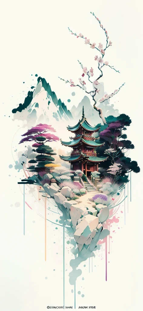 (Art by Numbers,Inks and washes:1.2)，Nobody, Mountain々, wood, Rivers，Flowers，Lotus flower，Purple Flower,沢Mountainの花(Oriental elements, Chinese colors, Senior Color Matching),  (3D sculpture，Rendering with Octane，Volumetric Light，Natural soft light，), (Very delicate:1.2, Losing focus:1.2, Very colorful, Cinema Lighting, Chiaroscuro,Ray Tracing), masterpiece, Super rich,Very detailed,8k, Zurrison_style_wonderful_wall