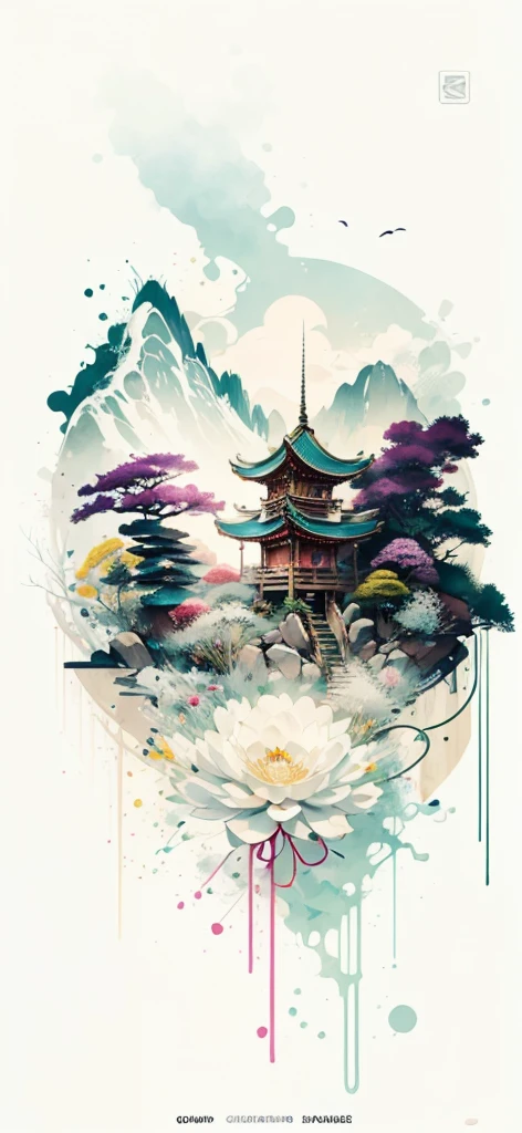 (Art by Numbers,Inks and washes:1.2),Nobody, Mountain々, wood, Rivers,Flowers,Lotus flower,Purple Flower,沢Mountainの花(Oriental elements, Chinese colors, Senior Color Matching), (3D sculpture,Rendering with Octane,Volumetric Light,Natural soft light,), (Very delicate:1.2, Losing focus:1.2, Very colorful, Cinema Lighting, Chiaroscuro,Ray Tracing), masterpiece, Super rich,Very detailed,8k, Zurrison_style_wonderful_wall