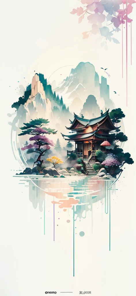 (Art by Numbers,Inks and washes:1.2)，Nobody, Mountain々, wood, Rivers，Flowers，Lotus flower，Purple Flower,沢Mountainの花(Oriental elements, Chinese colors, Senior Color Matching),  (3D sculpture，Rendering with Octane，Volumetric Light，Natural soft light，), (Very delicate:1.2, Losing focus:1.2, Very colorful, Cinema Lighting, Chiaroscuro,Ray Tracing), masterpiece, Super rich,Very detailed,8k, Zurrison_style_wonderful_wall