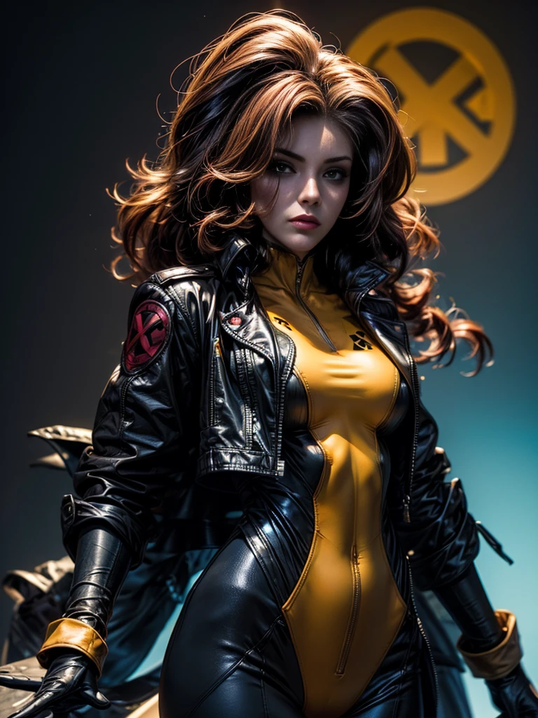 Kat Denningasterpiece、High quality 4K、villain (X-Men)、Gothic Girl、Sculpted Body Gothic Makeup、Black jacket、Red and blue bodysuit、masterpiece、Highest quality、Cowboy Shots、One personの女の子、One person、Technology Military Bodysuit、fringe