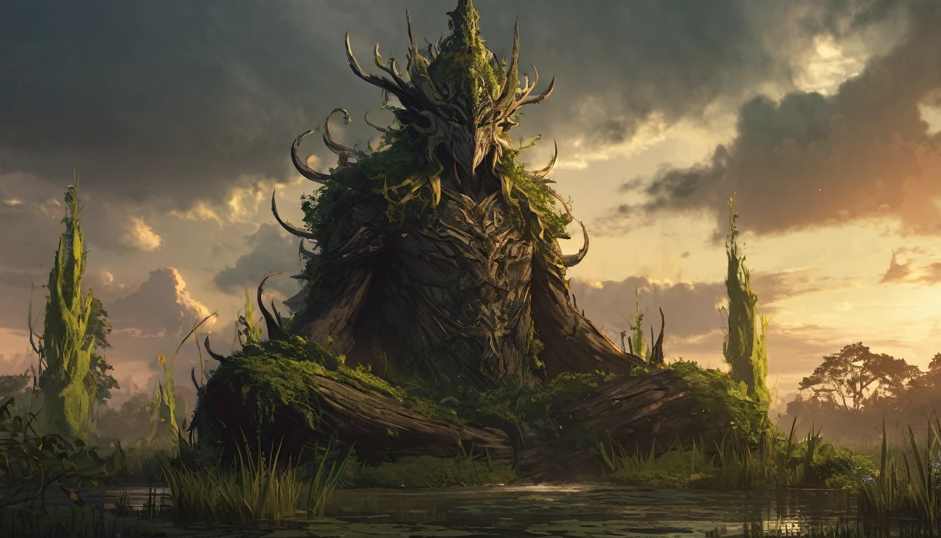 Best quality at best，tmasterpiece，8K，detailed detail，hyper-high detail，（Water Man：1.3），(fluid giant:1.5)，(giant made of water:1.5),Full body lesbian，wood，that tree，tree branch，leafs，Raise both hands，废墟，particle effect，with smoke and dust filling the air，The body passes through the clouds，