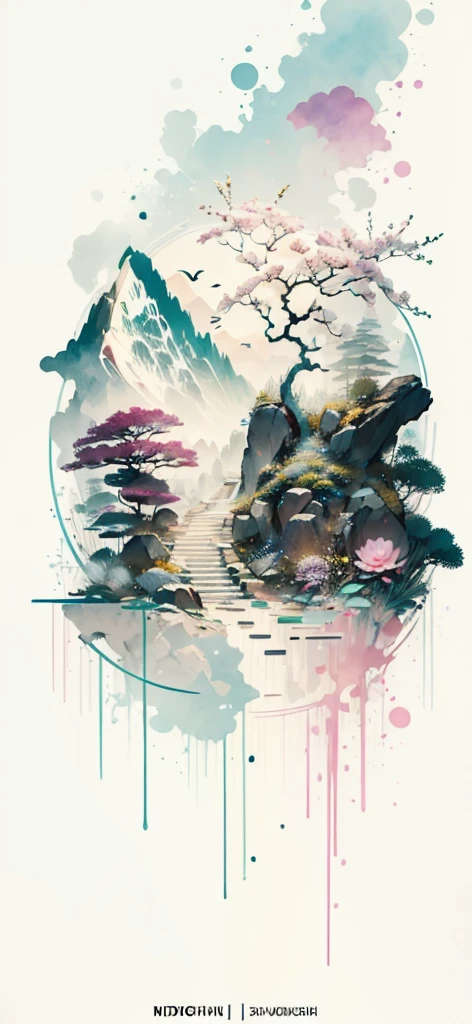 (Art by Numbers,Inks and washes:1.2),Nobody, Mountain々, wood, Rivers,Flowers,Lotus flower,Purple Flower,沢Mountainの花(Oriental elements, Chinese colors, Senior Color Matching), (3D sculpture,Rendering with Octane,Volumetric Light,Natural soft light,), (Very delicate:1.2, Losing focus:1.2, Very colorful, Cinema Lighting, Chiaroscuro,Ray Tracing), masterpiece, Super rich,Very detailed,8k, Zurrison_style_wonderful_wall